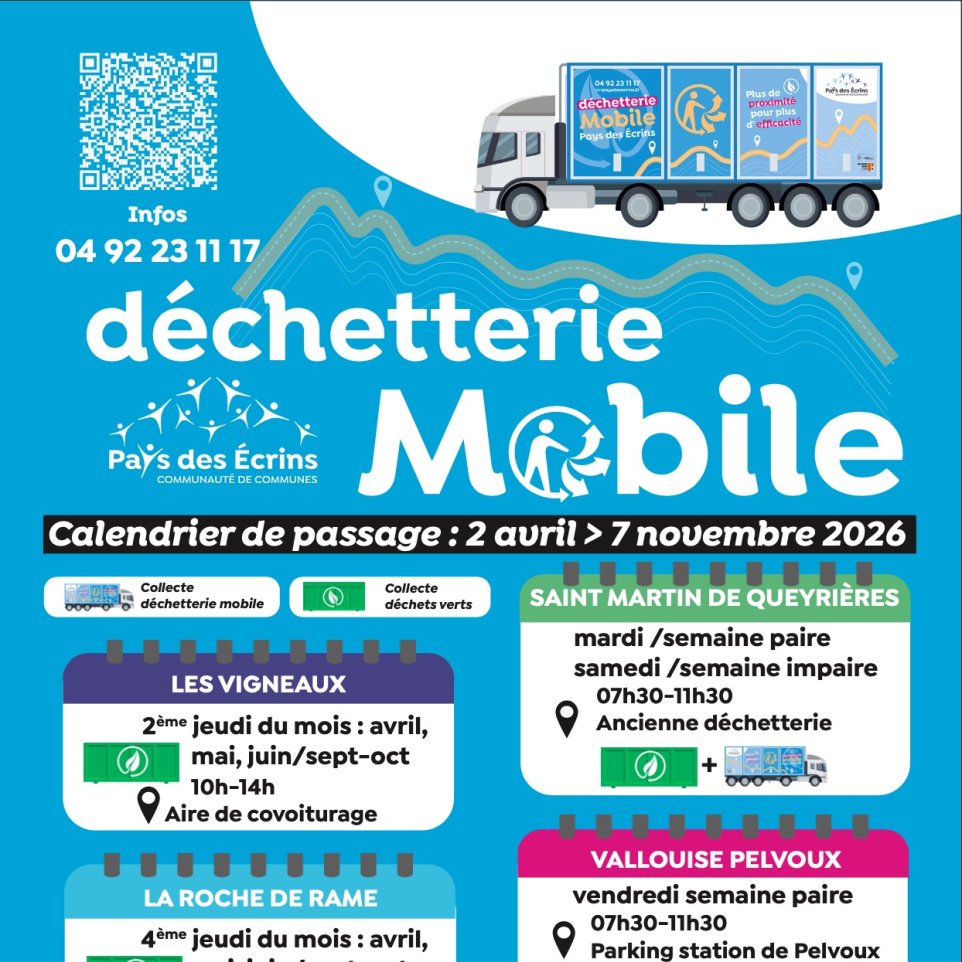 Calendrier 2026 DECHETTERIE MOBILE - Communauté de commune du Pays de Écrins