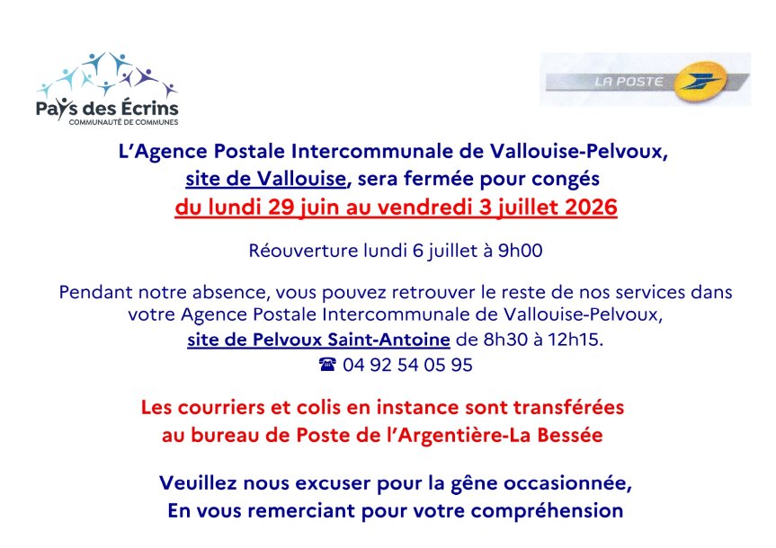 fermeture API Vallouise du 29 juin au 3 juillet