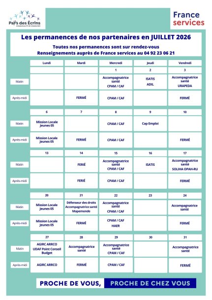 PLANNING MENSUEL PERMANENCES JUILLET 2026